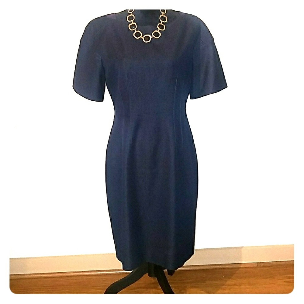 Tahari Dark Chambray Zipper Dress